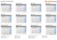 Kalender 2013 mit Ferien und Feiertagen Bolivien