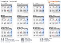 Kalender 2013 mit Ferien und Feiertagen Burkina Faso