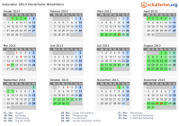 Kalender 2013 mit Ferien und Feiertagen Nordrhein-Westfalen