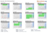 Kalender 2013 mit Ferien und Feiertagen Rheinland-Pfalz