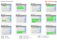 Kalender 2013 mit Ferien und Feiertagen Sachsen