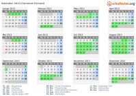 Kalender 2013 mit Ferien und Feiertagen Clermont-Ferrand