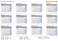 Kalender 2013 mit Ferien und Feiertagen Grönland