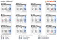 Kalender 2013 mit Ferien und Feiertagen Island