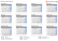 Kalender 2013 mit Ferien und Feiertagen Kosovo