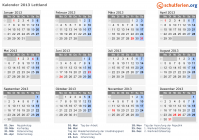 Kalender 2013 mit Ferien und Feiertagen Lettland