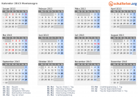 Kalender 2013 mit Ferien und Feiertagen Montenegro