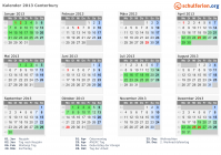 Kalender 2013 mit Ferien und Feiertagen Canterbury