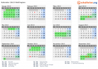 Kalender 2013 mit Ferien und Feiertagen Wellington