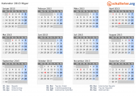 Kalender 2013 mit Ferien und Feiertagen Niger