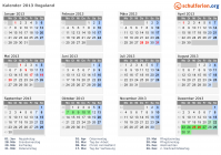 Kalender 2013 mit Ferien und Feiertagen Rogaland
