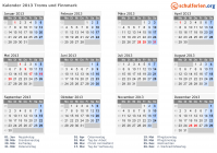Kalender 2013 mit Ferien und Feiertagen Troms und Finnmark
