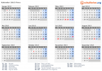 Kalender 2013 mit Ferien und Feiertagen Peru