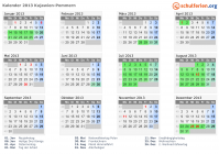 Kalender 2013 mit Ferien und Feiertagen Kujawien-Pommern