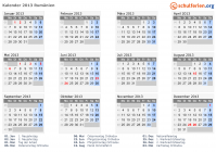 Kalender 2013 mit Ferien und Feiertagen Rumänien