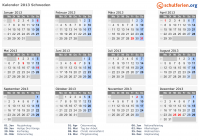 Kalender 2013 mit Ferien und Feiertagen Schweden