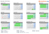 Kalender 2013 mit Ferien und Feiertagen Bern