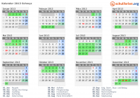 Kalender 2013 mit Ferien und Feiertagen Schwyz