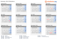Kalender 2013 mit Ferien und Feiertagen Simbabwe