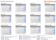 Kalender 2013 mit Ferien und Feiertagen Slowakei