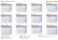 Kalender 2013 mit Ferien und Feiertagen Slowenien