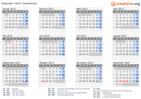 Kalender 2013 mit Ferien und Feiertagen Tschechien