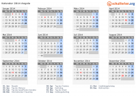 Kalender 2014 mit Ferien und Feiertagen Angola