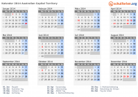 Kalender 2014 mit Ferien und Feiertagen Australisches Hauptstadtterritorium
