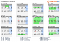 Kalender 2014 mit Ferien und Feiertagen Wallonien