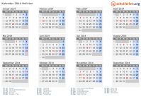 Kalender 2014 mit Ferien und Feiertagen Bolivien