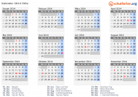 Kalender 2014 mit Ferien und Feiertagen Chile