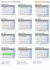 Kalender 2014 mit Ferien und Feiertagen Frederiksberg