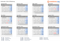 Kalender 2014 mit Ferien und Feiertagen Silkeborg