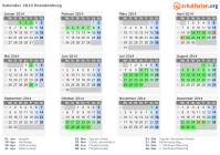 Kalender 2014 mit Ferien und Feiertagen Brandenburg