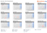 Kalender 2014 mit Ferien und Feiertagen Deutschland