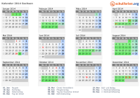 Kalender 2014 mit Ferien und Feiertagen Sachsen