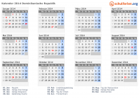 Kalender 2014 mit Ferien und Feiertagen Dominikanische Republik