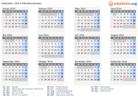 Kalender 2014 mit Ferien und Feiertagen Elfenbeinküste