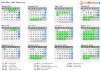 Kalender 2014 mit Ferien und Feiertagen Besançon