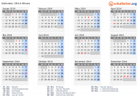 Kalender 2014 mit Ferien und Feiertagen Ghana