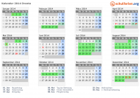 Kalender 2014 mit Ferien und Feiertagen Drente