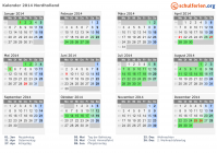 Kalender 2014 mit Ferien und Feiertagen Nordholland