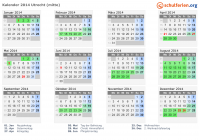 Kalender 2014 mit Ferien und Feiertagen Utrecht (mitte)