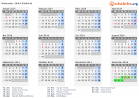 Kalender 2014 mit Ferien und Feiertagen Südtirol