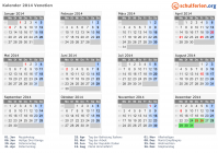 Kalender 2014 mit Ferien und Feiertagen Venetien