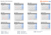 Kalender 2014 mit Ferien und Feiertagen Kamerun