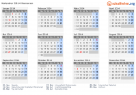 Kalender 2014 mit Ferien und Feiertagen Komoren