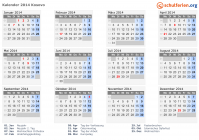 Kalender 2014 mit Ferien und Feiertagen Kosovo