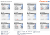 Kalender 2014 mit Ferien und Feiertagen Kroatien