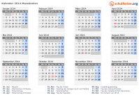 Kalender 2014 mit Ferien und Feiertagen Nordmazedonien